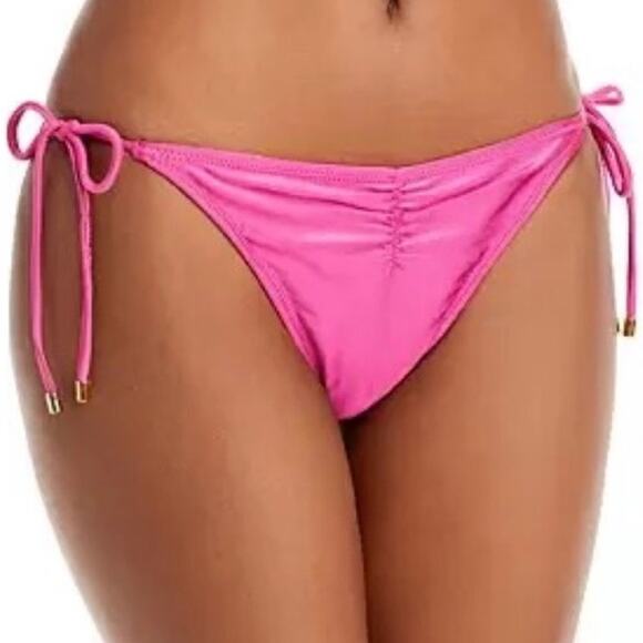 PQ Swim Pink Ruched Side Tie Bikini Bottom Sz L NWT - Picture 1 of 10